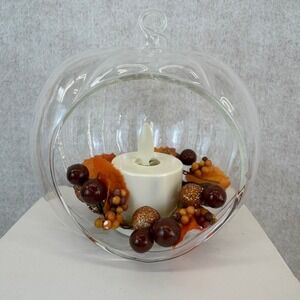 Luminara Real Flame Effect Candle Glass Pumpkin Flameless LED Remote Set of 2